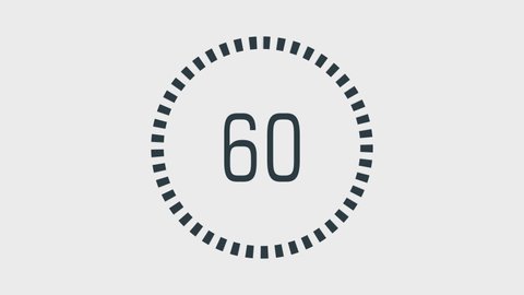 Countdown one minute animation from 60 to 0 seconds. Modern flat design with animation on white background. 4K.