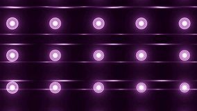 Disco spectrum lights concert spot bulb. Abstract motion background in pink colors, shining lights on black background. Creative bright flood lights flashing. UHD 4k 4096.  Seamless loop. 