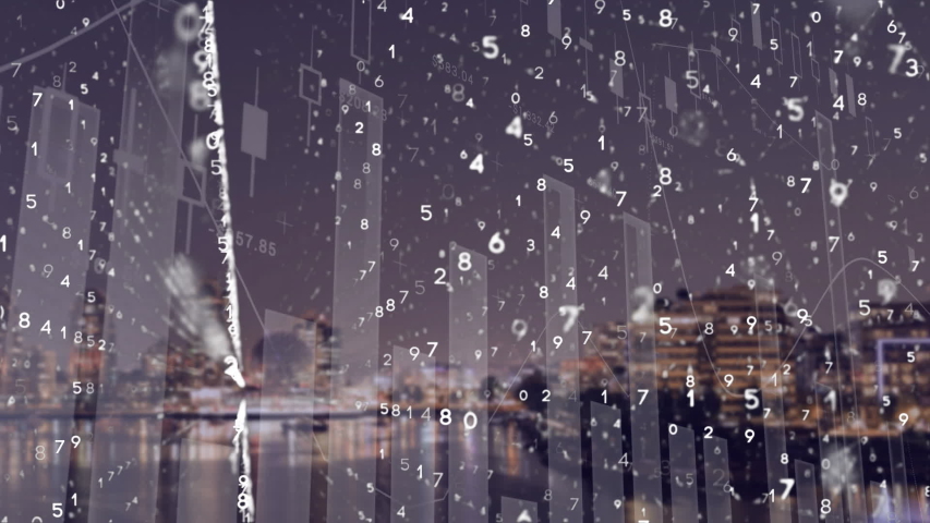 Animation of data processing and business statistics with cityscape in the background - Powered by Shutterstock - Get 15% off with code: PIKWIZARD15