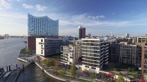 Hamburg/Germany 5.8.2018 video of Elbphilharmonie Hamburg ,taken by drone camera 