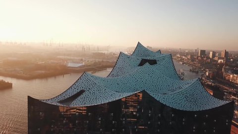 Hamburg/Germany 5.8.2018 video of Elbphilharmonie Hamburg ,taken by drone camera 