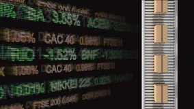 Animation of cardboard boxes moving on a conveyor belt with financial data processing - Powered by Shutterstock - Get 15% off with code: PIKWIZARD15