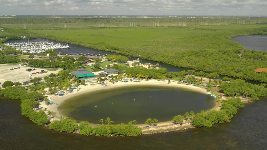 Flying over Homestead Bayfront Park Everglades Florida