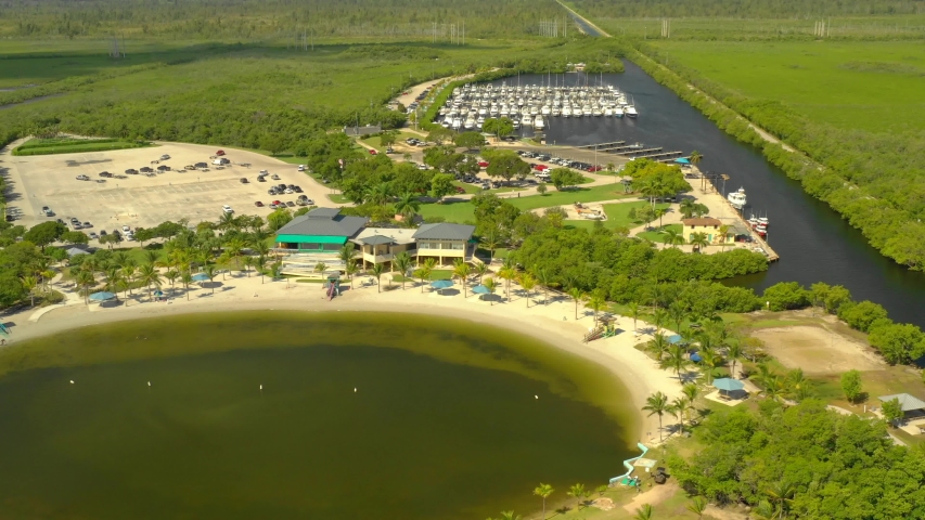 Aerial drone shot Homestead Bayfront Park 4k