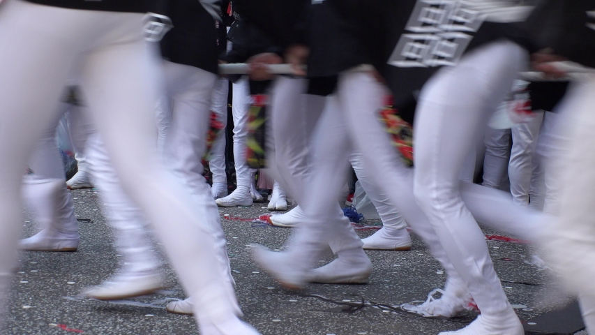 KISHIWADA, OSAKA, JAPAN - 14 SEPTEMBER 2019 : Crowd of people at DANJIRI MATSURI (Festival). “Danjiri” are the large wooden floats, or portable shrines, that are pulled around.