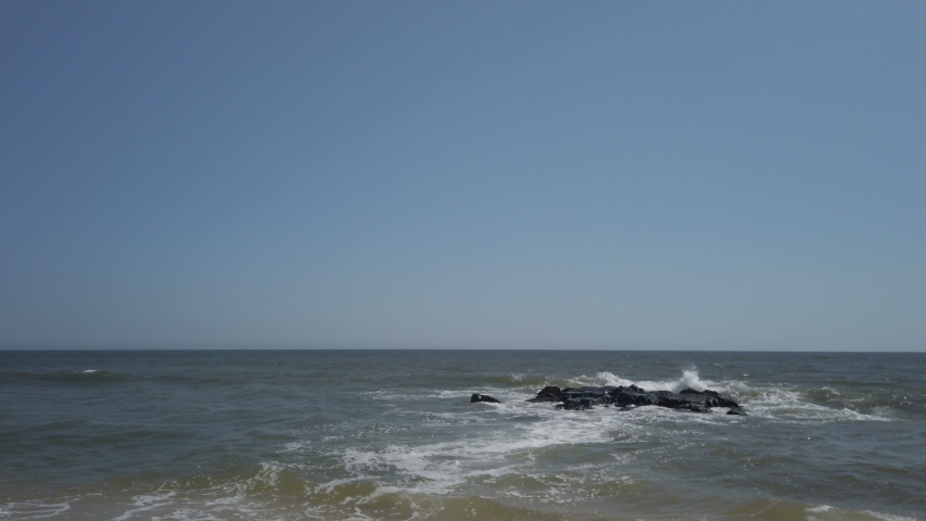 4K shoot of the rock formation near the shore line of the Atlantic Beach New Jersey USA.
