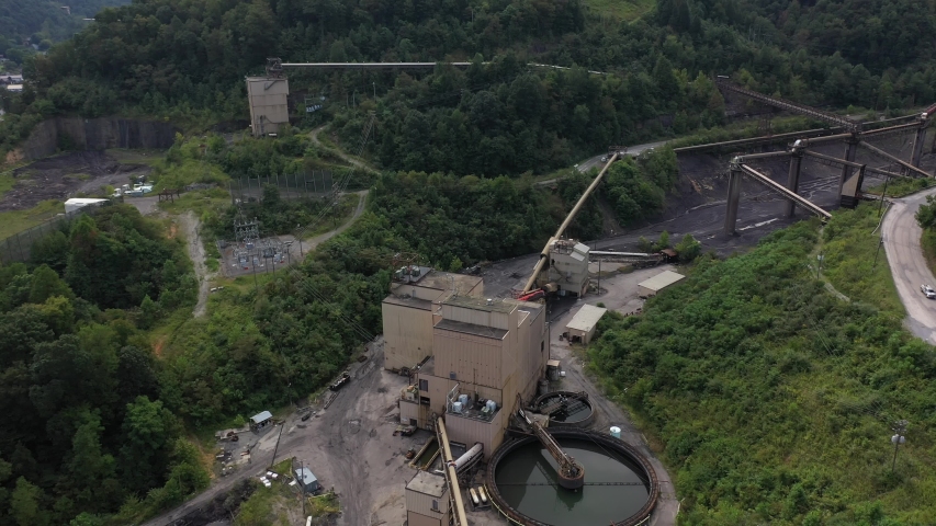 Pulling back and turning view of Elk Run coal mine and processing facility.