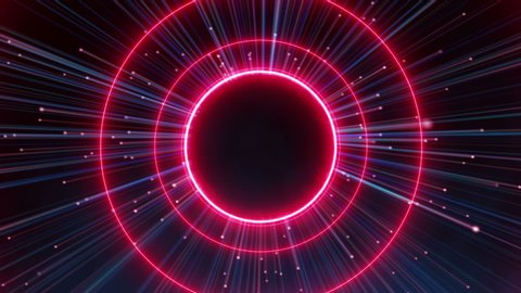 Abstract Neon Background, Glowing Round Lines, Rotating Circles, Rings On A Space Background With Stars. Mockup