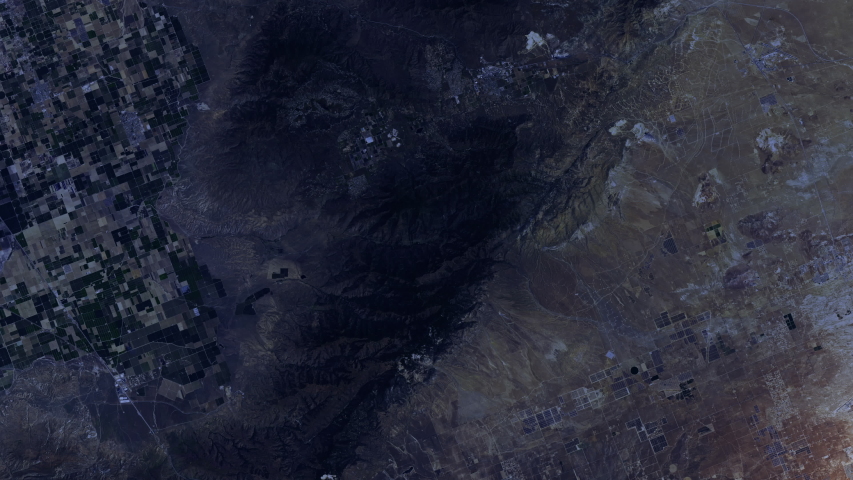Sunrise night to day animation over Pacific crest trail path. Contains public domain image by Nasa