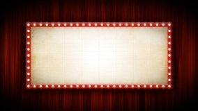Theater Or Cinema Background With Marquee Sign And Red Curtains/
4k animation of a cinema or broadway theater background with marquee sign and red curtains