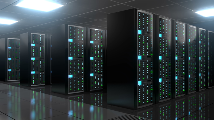 3D animation/ 3D rendering - 4K server room - data center - storage/ hosting/ fast Internet concept