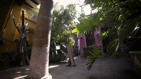 A camera moves smoothly through a Spanish style building in this relaxing, beautiful setting in Mexico.  Great for vacation, travel, documentary videos and more!