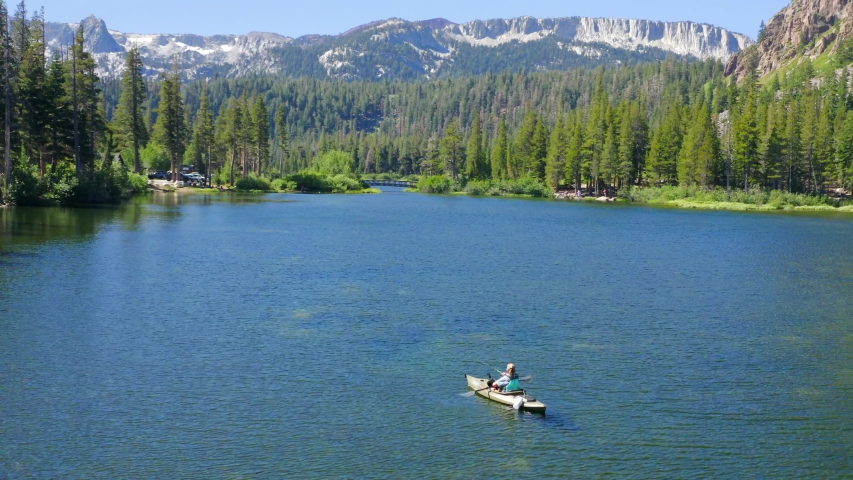 Aerial 4K footage of Twin Lakes in Mammoth Lakes.