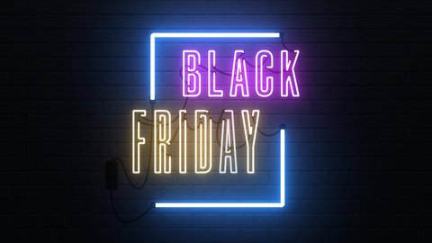Black Friday neon sign banner background for promo video. concept of sale and clearance
