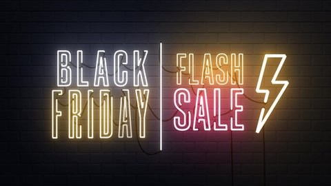 Black Friday sale flash sale neon sign banner background for promo video. concept of sale and clearance