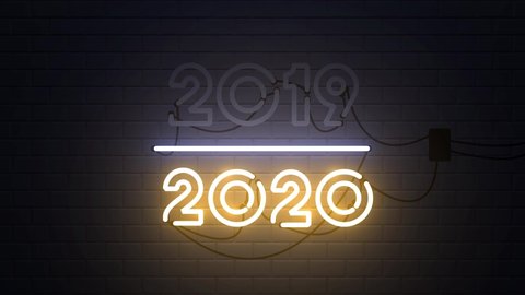 2019-2020 change Happy New Year 2020 neon sign background new year resolution concept