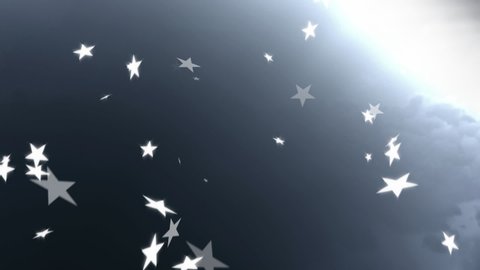 Animation of falling stars, clouds and moon on grey background
