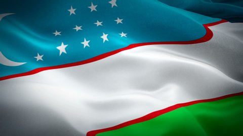 Uzbekistan flag. Motion Loop video waving in wind. Realistic Uzbek Flag background. Uzbekistan Flag Looping Closeup 1080p Full HD 1920X1080 footage. Uzbekistan EU European country flags footage video 