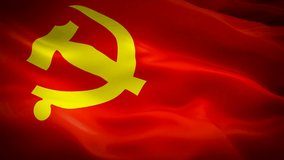 Communist China flag Closeup 1080p Full HD 1920X1080 footage video waving in wind. National 3d Chinese flag waving. Sign of Communist Party of China seamless loop animation. Beijing Chinese flag HD 