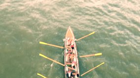 rowing row team shot from above Ariel view. stock photo with copy space stock footage video