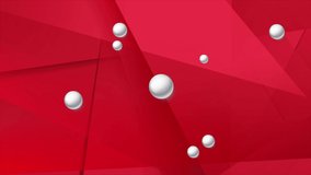 Bright red low poly motion graphic design with circle beads. Geometric glossy 3d spheres. Abstract polygonal tech background. Seamless looping. Video animation Ultra HD 4K 3840x2160