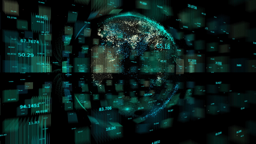 4k digital data globe,a scientific tech data network surrounding planet earth conveying connectivity,complexity and data flood of digital age.Business Data wall,Financial figures.network numbers.  | Shutterstock HD Video #1038697076
