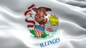 Flag of Illinois video waving in wind. Realistic US State Flag background. American Illinois Flag Looping closeup 1080p Full HD 1920X1080 footage. Illinois USA United States State flags/ Other HD flag
