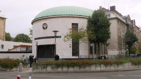 Dusseldorf, North Rhine-Westphalia, Germany - 10. October 2019: Minutes silence at the New Synagogue at Paul Spiegel Platz in Dusseldorf, sympathy for the victims of the assassination in Halle