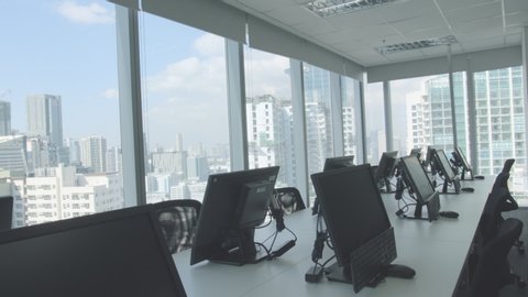 Fresh And Modern Corporate Office Space - Desk And Chairs Window Side
