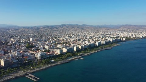 Aerial: The cityscape of Limassol, Cyprus