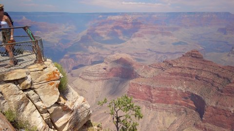 Grand Canyon National Park Mather Point, northwestern Arizona, Steep-sided canyon carved by Colorado River in Arizona UNESCO WHS in 1979 Gimbal panning cinematic legal Rec.709 ProRes 422 4K