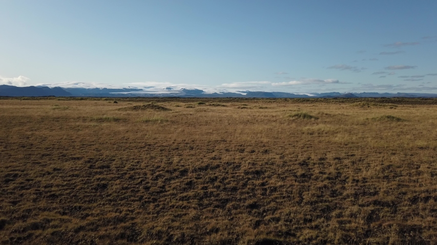Driving through spectacular landscape, lava fields covered in green moss in Iceland