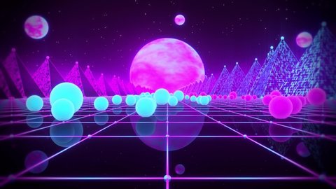 3D Retro Neon Spheres Synthwave VJ Loop Motion Background