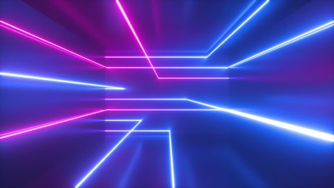 pink blue neon abstract background. Seamless moving laser rays. Loop animation of geometric shapes. Computer generated motion design. Cycled movement. Live image, modern minimal animated glowing lines