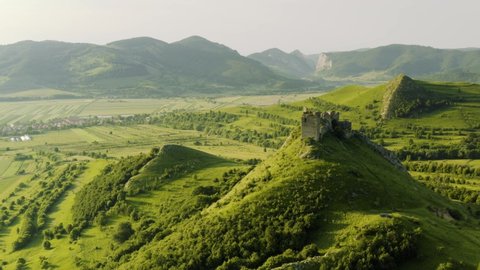 Beautiful mountain landscape with fresh green vegetation, Romania - aerial view स्टॉक वीडियो