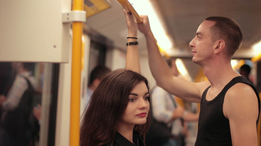 Gay petite brunette subway