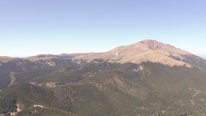 Landscape of Pikes Peak and mountain range. Pan right to left