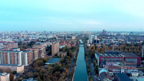 Over Dambovita river Bucharest aerial shot