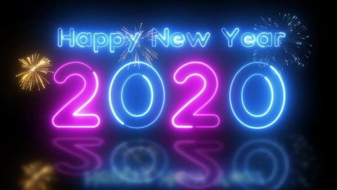 Happy new year background 2020 light lettering fluid neon year lettering. 