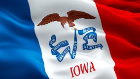 Iowa flag video waving in wind. Realistic US State Flag background. ?Des Moines Iowa Flag Looping closeup 1080p Full HD 1920X1080 footage. Iowa USA United States country flags footage video news
