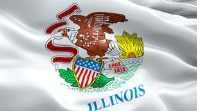 Illinois flag video waving in wind. Realistic US State Flag background. ?Chicago Illinois Flag Looping closeup 1080p Full HD 1920X1080 footage. Illinois USA United States country flags footage video n