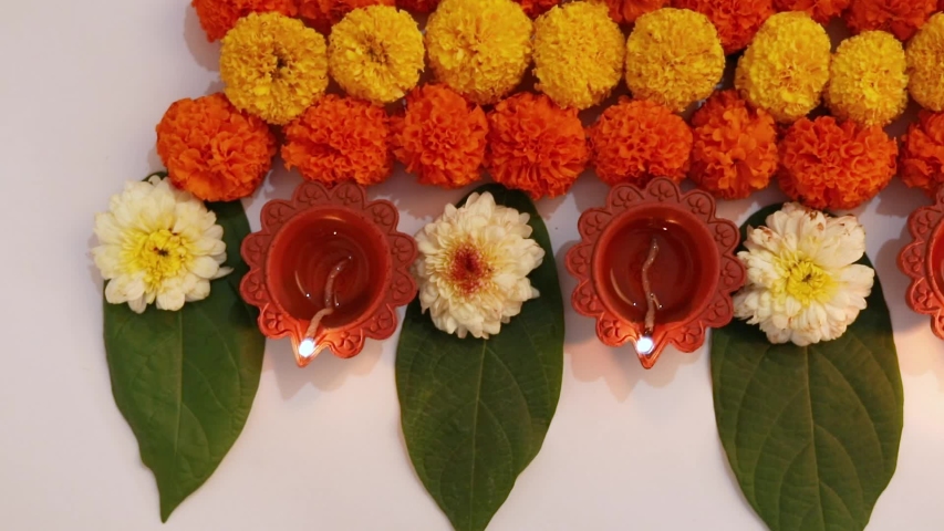 Indian Festival Diwali , Diwali lamp and flower rangoli 