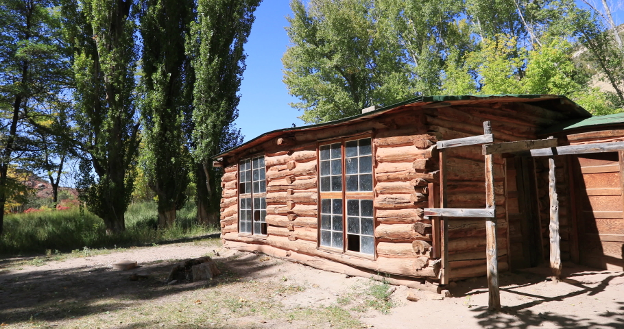 Pioneer home cabin remote rural mountain valley Utah. Old abandoned pioneer cabin homestead from early 1900