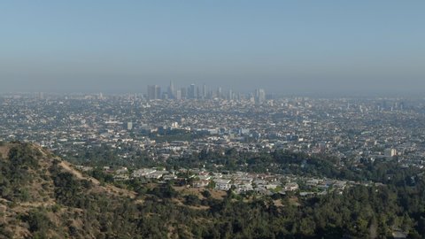 Los Angeles Aerial Establish Shot From Griffith Park Rotate Left 