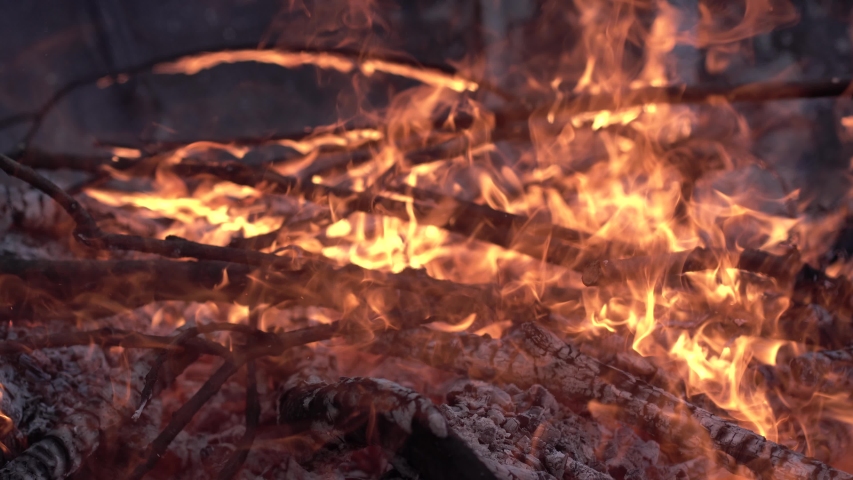 4K UHD footage of a big fire burning as close up.