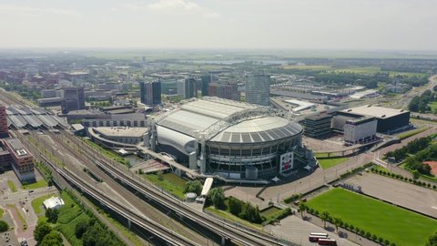 Amsterdam, Netherlands - June 30, 2019: Johan Cruijff ArenA (Amsterdam Arena). 2020 FIFA World Cup venue, Aerial View, Point of interest