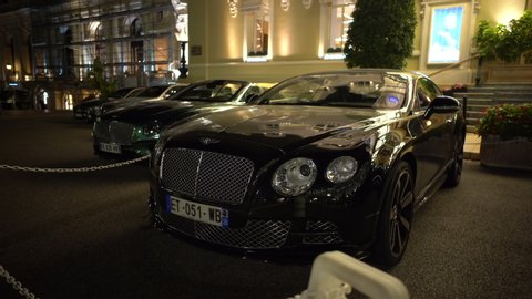 Monte-Carlo, Monaco - 10 12 2019 : the new and old Bentley parked in front of Monte Carlo Casino
