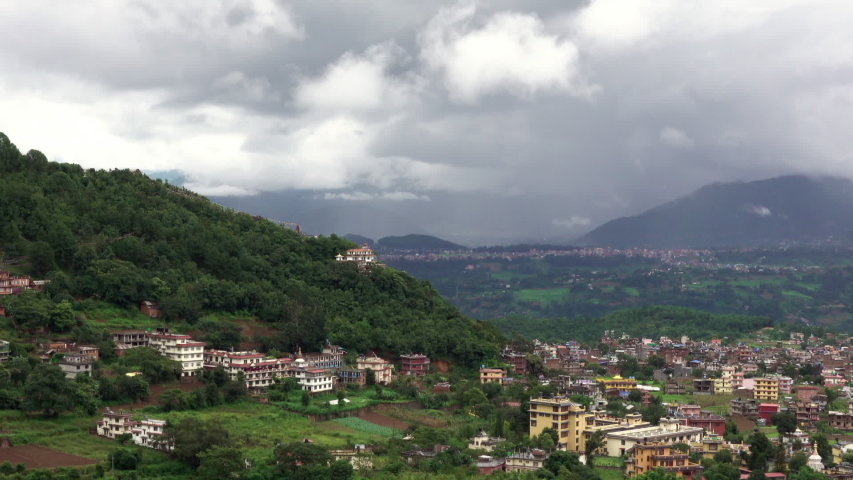 A view of rain storms over the Kathmandu Valley of Nepal.
