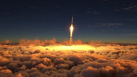 Rocket flies through the clouds