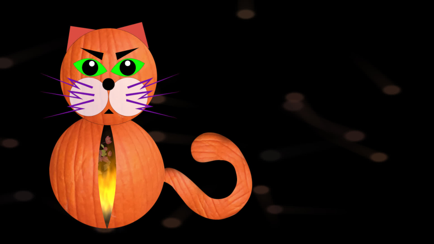 Halloween Cat Animation on Autumn Background with Alpha Channel